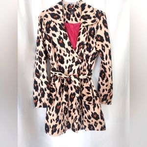 Robert Louis Spring Double-Breasted Animal Print Trendy Trench Coat Size S